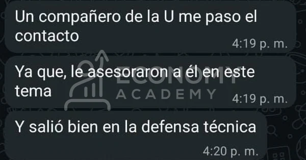 Captura anónima: una persona explica que recibió la recomendación de un compañero al que le fue bien en la defensa técnica.
