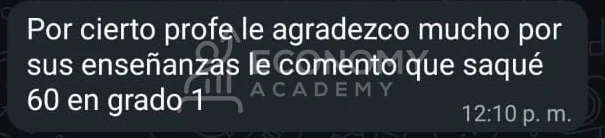 Captura anónima: agradecimiento por las enseñanzas y reporte de 60 puntos en Grado 1.