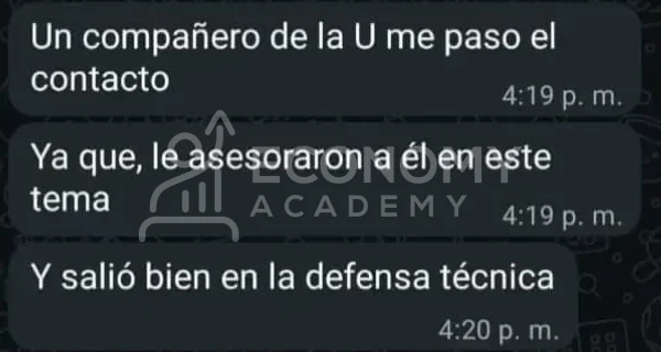 Otra captura anónima de la recomendación de un compañero después de una defensa técnica exitosa.